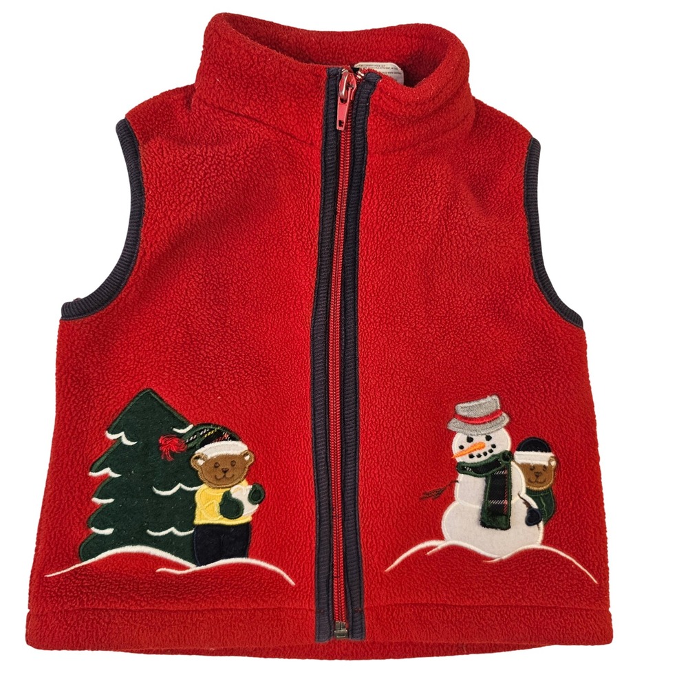 Great Guy Red Fleece Holiday Vest Snowman Christmas Tree Embroidered 18 Months